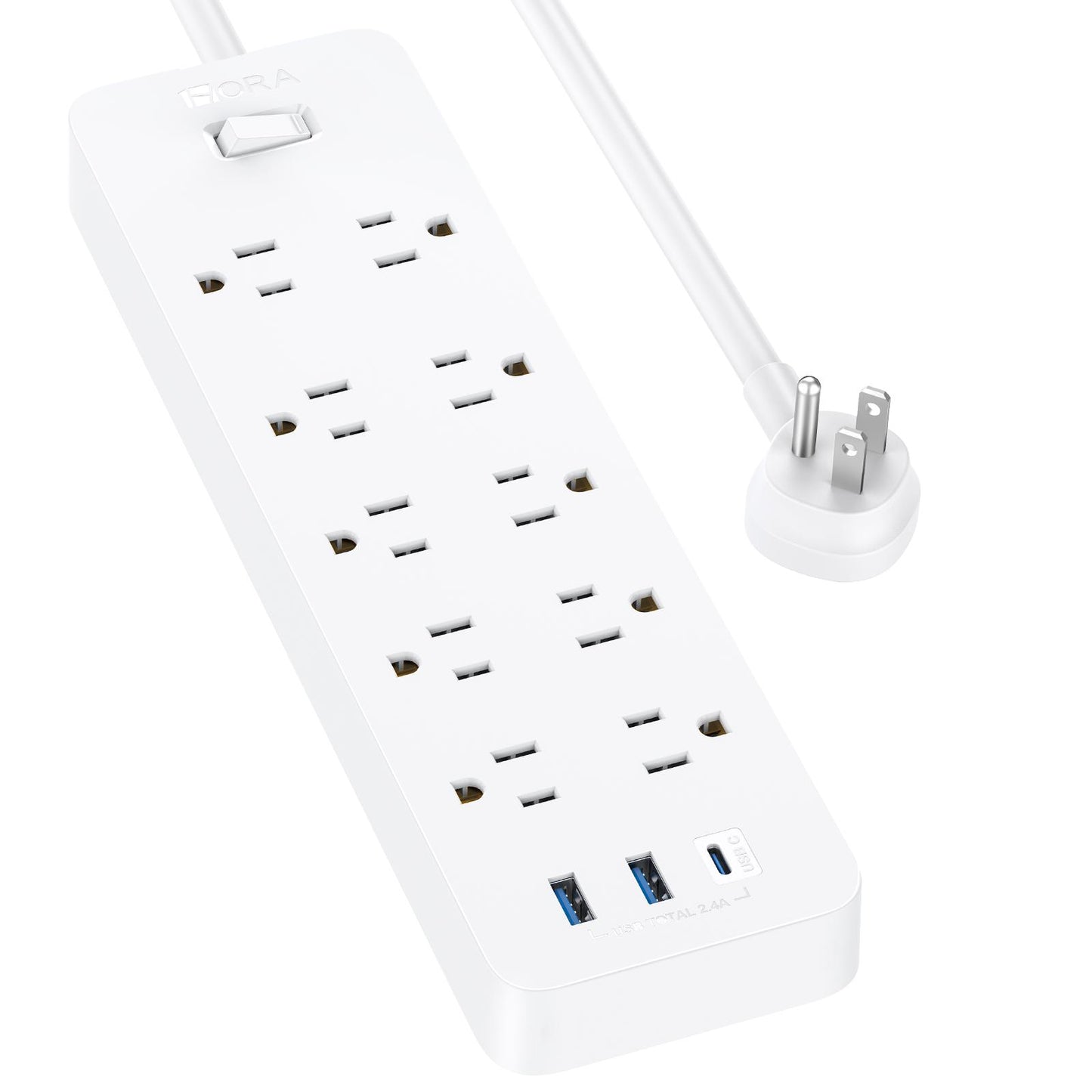 Multicontacto 13 en 1, extensión eléctrica con 10 Salidas de CA, 3 Puertos USB (1 USB C, 2 USB A) con 1,5 m Cable