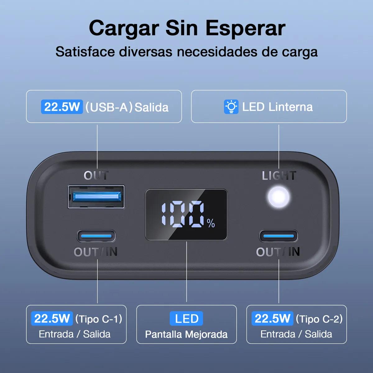 Power bank batería portátil de 20,000 mAh, GAR158, 22.5w con carga rápida