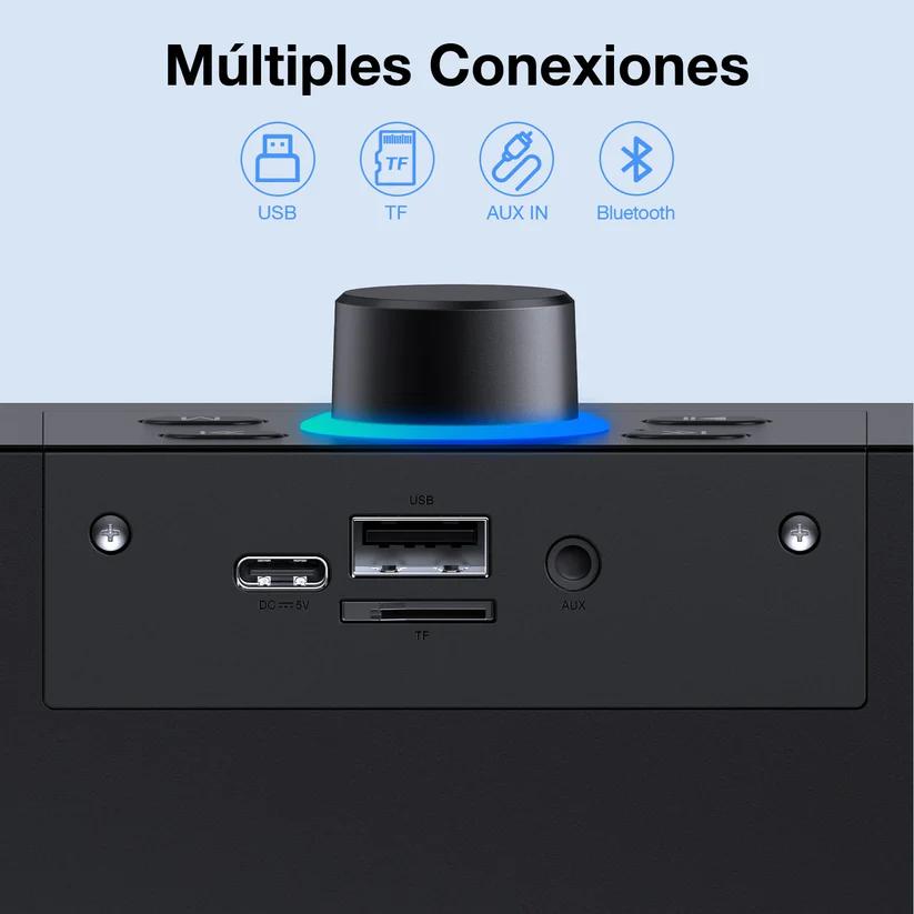 Bocina bluetooth para PC-BOC241 Inalámbrica Rgb Soporte 3.5 Mm Aux Tf Usb Para Interior