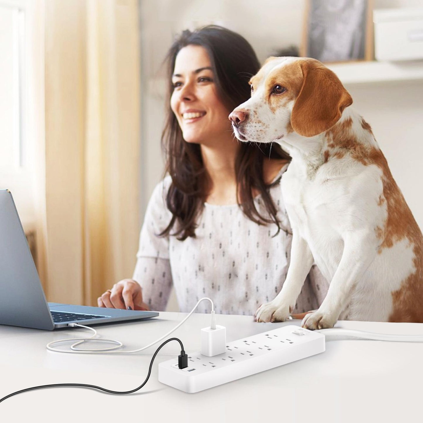 Multicontacto 13 en 1, extensión eléctrica con 10 Salidas de CA, 3 Puertos USB (1 USB C, 2 USB A) con 1,5 m Cable