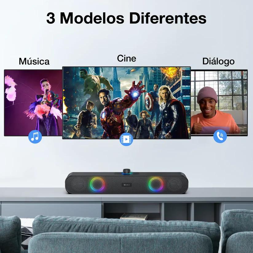 Bocina bluetooth para PC-BOC241 Inalámbrica Rgb Soporte 3.5 Mm Aux Tf Usb Para Interior