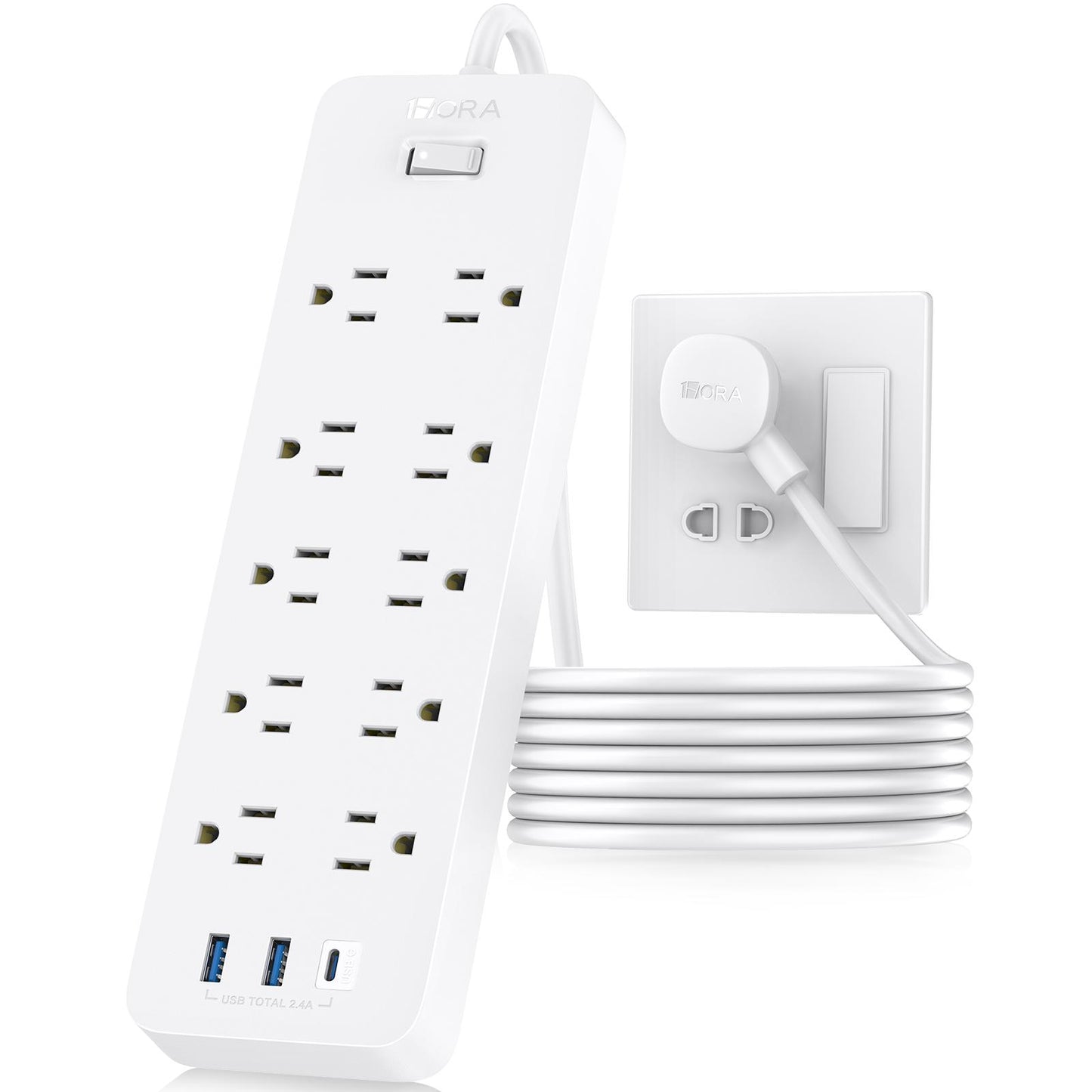 Multicontacto 13 en 1, extensión eléctrica con 10 Salidas de CA, 3 Puertos USB (1 USB C, 2 USB A) con 1,5 m Cable