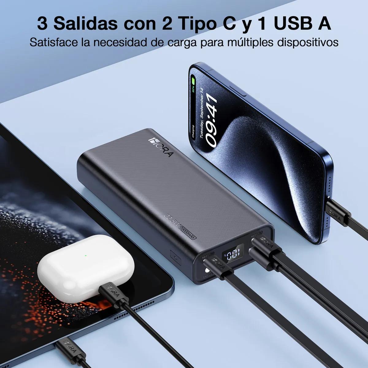 Power bank batería portátil de 20,000 mAh, GAR158, 22.5w con carga rápida