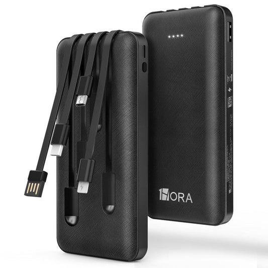 Power Bank 10000mAh, 4 Cables Incorporados, GAR148,  Batería portátil con iluminación LED Linterna, Pantalla Digital Pila Portatil