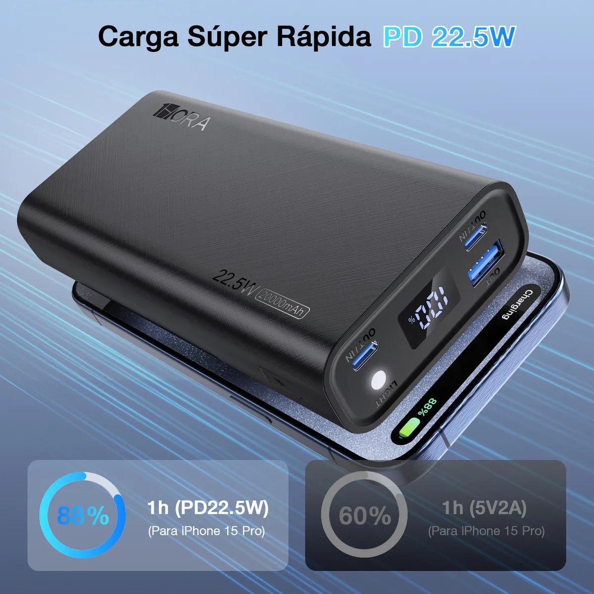 Power bank batería portátil de 20,000 mAh, GAR158, 22.5w con carga rápida