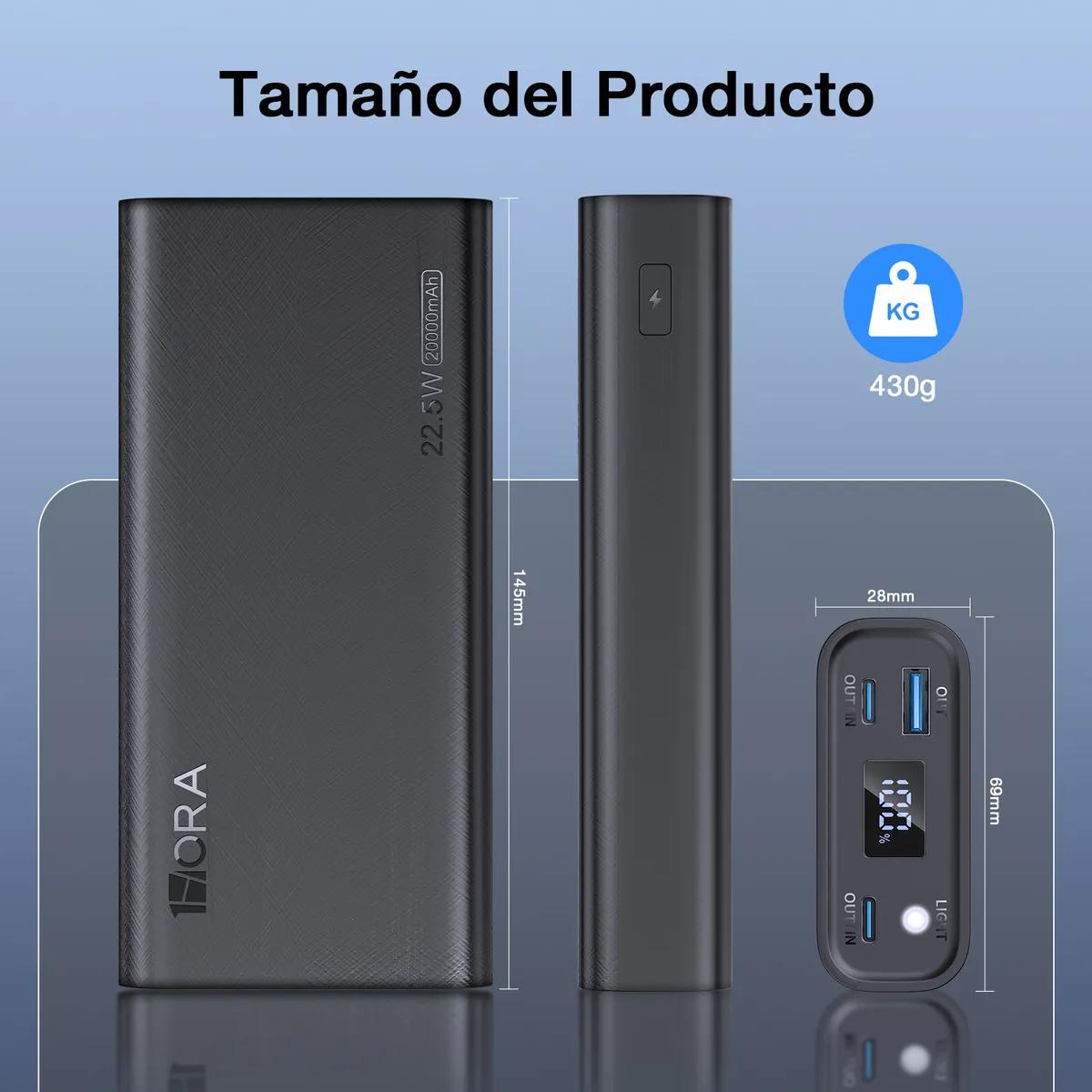 Power bank batería portátil de 20,000 mAh, GAR158, 22.5w con carga rápida